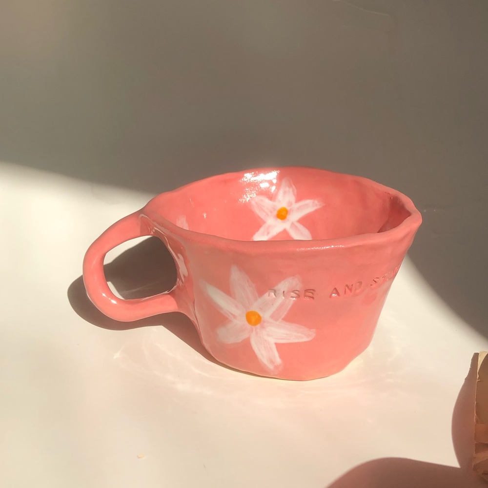 Handmade “Rise and Shine” floral mug